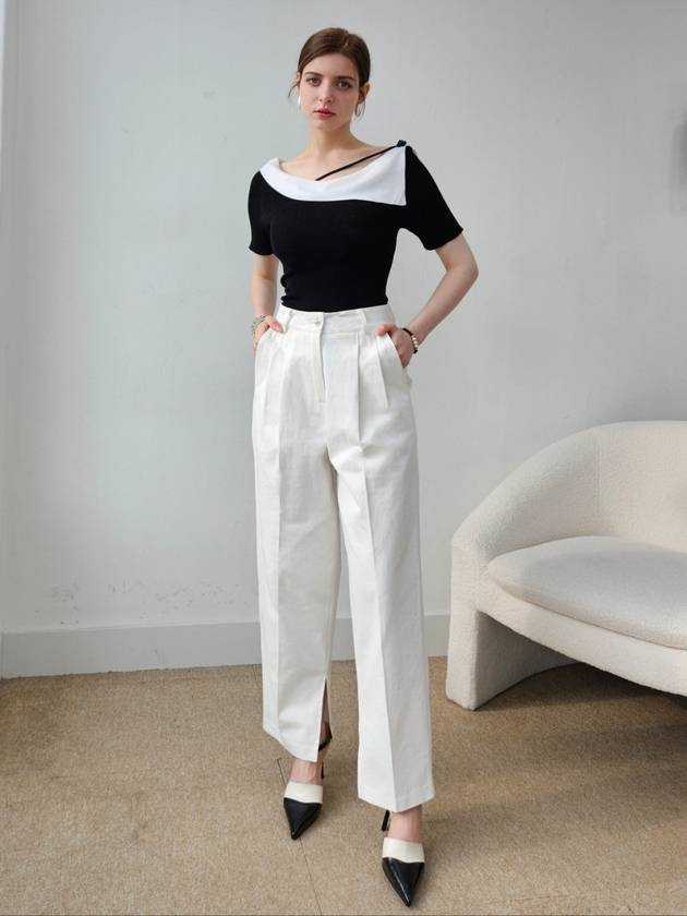 Hem slit point 2 chin white pants white wide pants - PRETONE - BALAAN 1