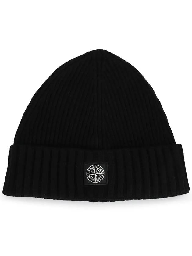 Kids Logo Patch Wool Beanie Black - STONE ISLAND - BALAAN 4