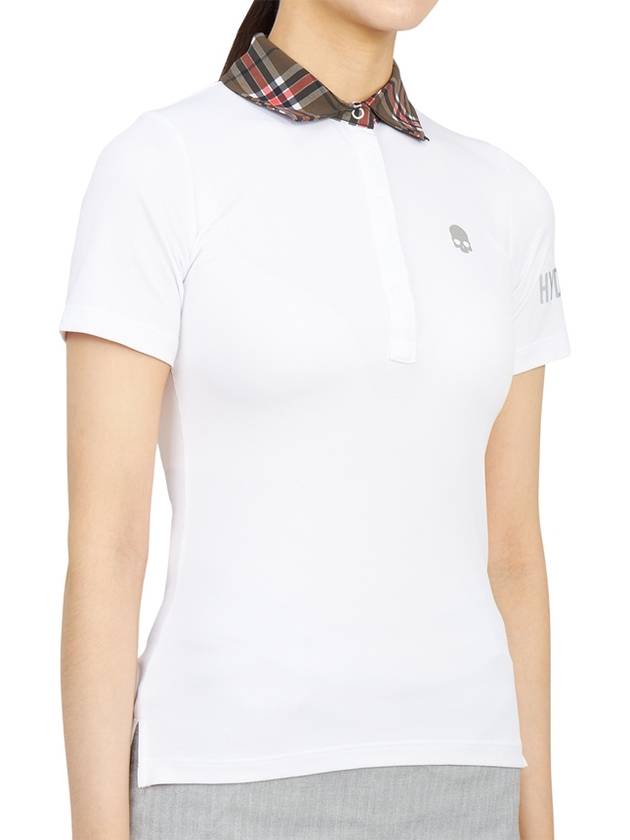 Women's Golf Logo Tech Tartan Neck Short Sleeve PK Shirt White - HYDROGEN - BALAAN 4