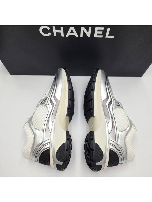 Fabric Laminated Low Top Sneakers Silver - CHANEL - BALAAN 4