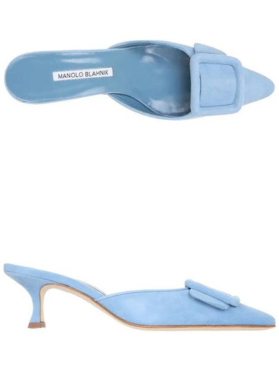 Maysale Suede Heel Mules Light Blue - MANOLO BLAHNIK - BALAAN 2