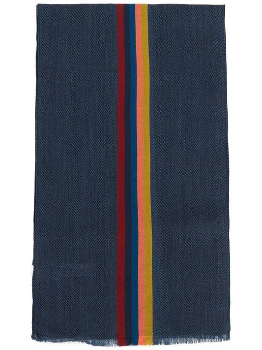 Striped Fringe Wool Silk Muffler Navy - PAUL SMITH - BALAAN 2