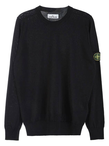 Wappen Patch Crew Neck Soft Cotton Knit Top Black - STONE ISLAND - BALAAN 1