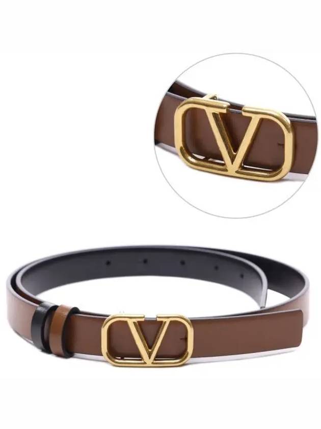 V Logo Signature Reversible Leather Belt Brown - VALENTINO - BALAAN 2