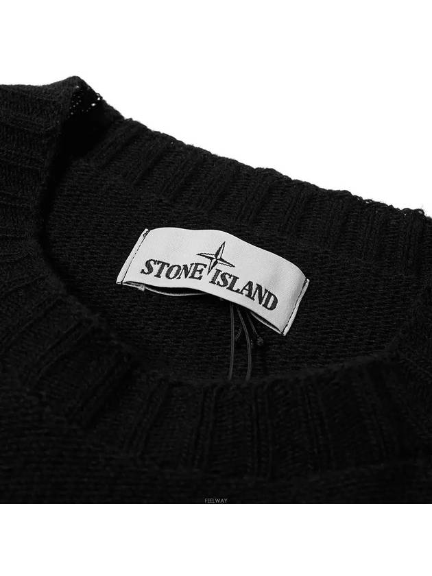 Waffen Patch Round Neck Wool Knit Top Black - STONE ISLAND - BALAAN 6