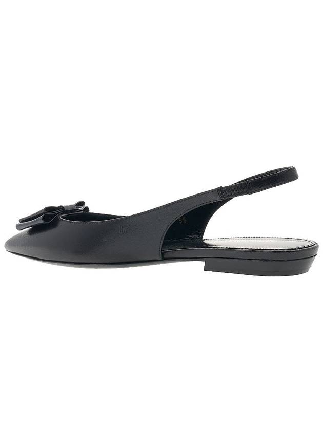 Anais Leather Slingback Flat Black - SAINT LAURENT - BALAAN 4