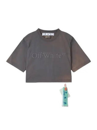 Laundry logo cropped short sleeve t shirt brown gray - OFF WHITE - BALAAN 1