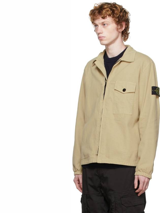 Textured Brushed Recycled Cotton Over Long Sleeve Shirt Ecru - STONE ISLAND - BALAAN 4