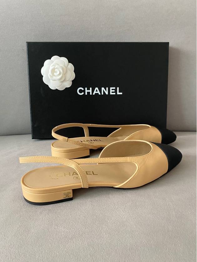 Slingbacks Goatskin Grosgrain & Beige Black - CHANEL - BALAAN 9