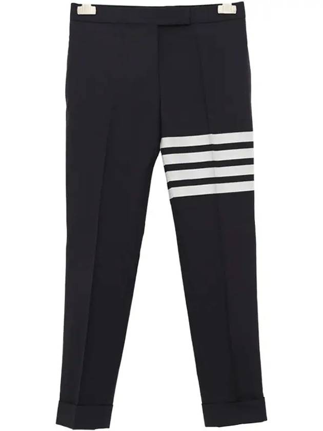 Women's Diagonal Armband Classic Wool Straight Pants Navy - THOM BROWNE - BALAAN.