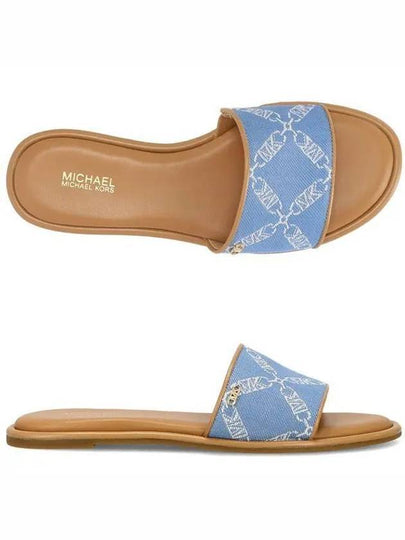 Saylor Empire Logo Jacquard Denim Slide Slippers Blue - MICHAEL KORS - BALAAN 2