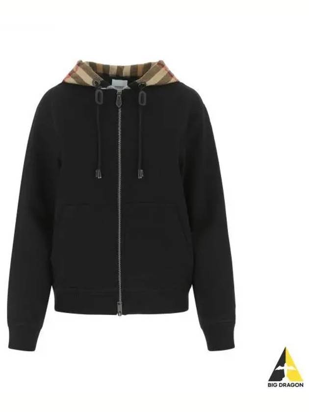 Check Hood Cotton Zip Up Hoodie Black - BURBERRY - BALAAN 2