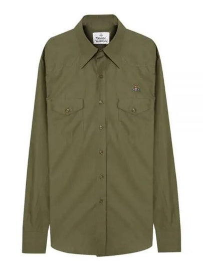 ORB Logo Cotton Long Sleeve Shirt Olive - VIVIENNE WESTWOOD - BALAAN 2