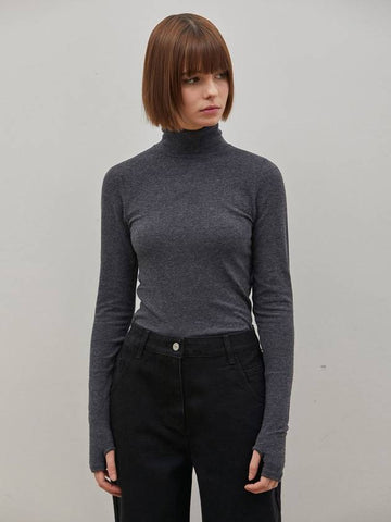 Warmer Angora High Neck Top Charcoal - RYUL+WAI: - BALAAN 1