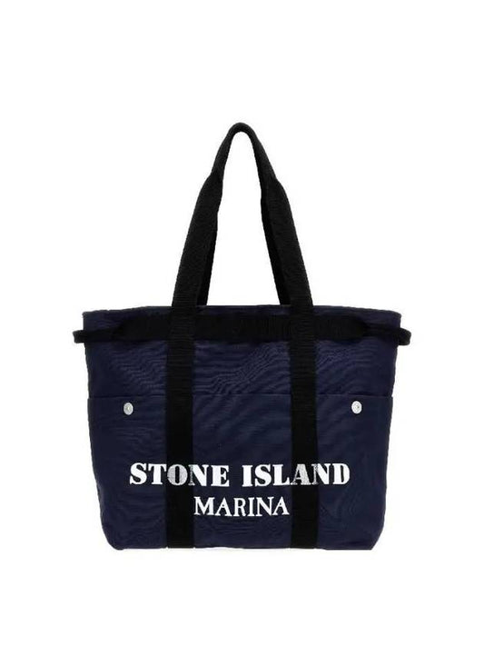 Marina Canvas Tote Bag Blue - STONE ISLAND - BALAAN 2