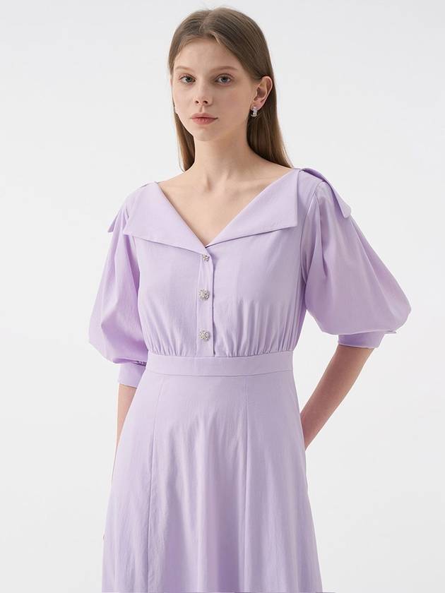 Leina Deep V-neck Collar Flare One-Piece Purple - AME - BALAAN 6