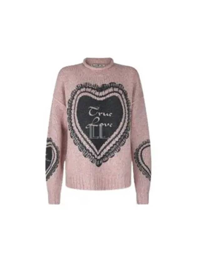 Heart Print Wool Blend Knit Top Faded Pink - ACNE STUDIOS - BALAAN 2