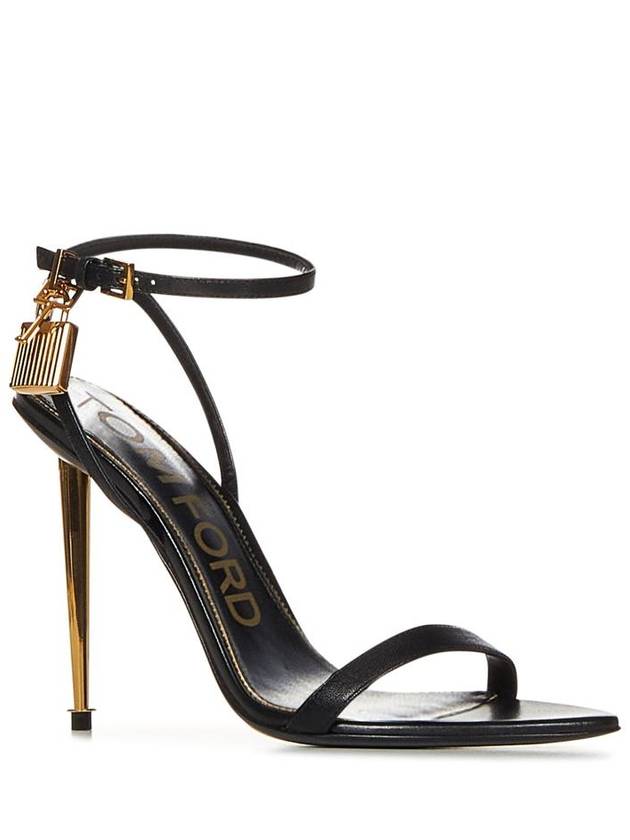 Women's Padlock Anklet Leather Sandals Heel Black - TOM FORD - BALAAN 3