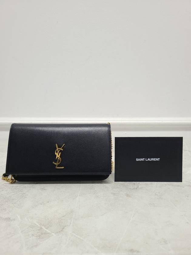 Black leather gold logo phone holder mini chain bag - SAINT LAURENT - BALAAN 7