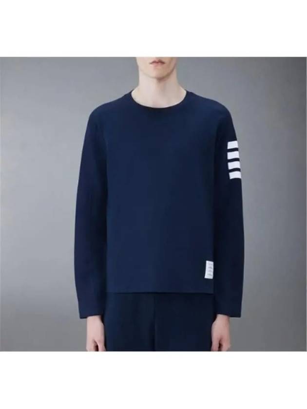 4-Bar Striped Cotton Long Sleeve T-Shirt Navy - THOM BROWNE - BALAAN 2