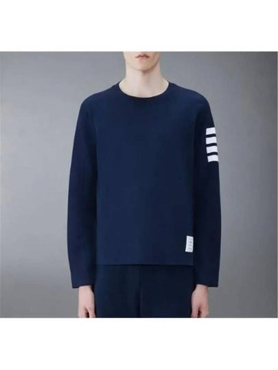 4-Bar Striped Cotton Long Sleeve T-Shirt Navy - THOM BROWNE - BALAAN 2