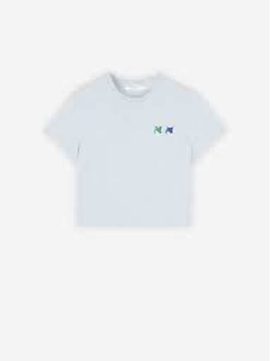 Double Fox Head Patch Cropped Short Sleeve T-Shirt Blue - MAISON KITSUNE - BALAAN 2