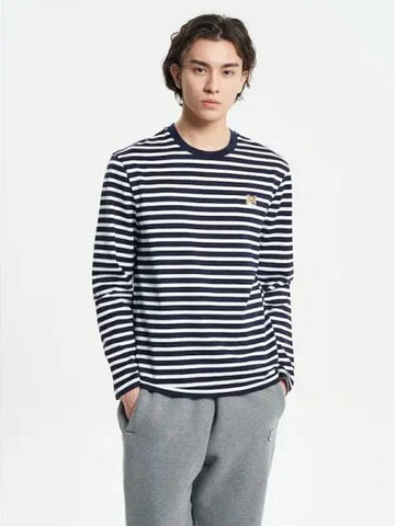 Men s Foxhead Patch Regular Marine Stripe T Shirt Navy Stripes Domestic Product - MAISON KITSUNE - BALAAN 1