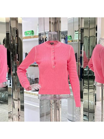 21S Pearl Button Cotton Pullover 34 Pink 4ET1172 - CHANEL - BALAAN 1