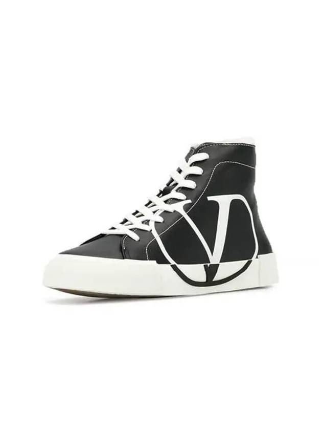 V Logo Leather High Top Sneakers Black - VALENTINO - BALAAN.