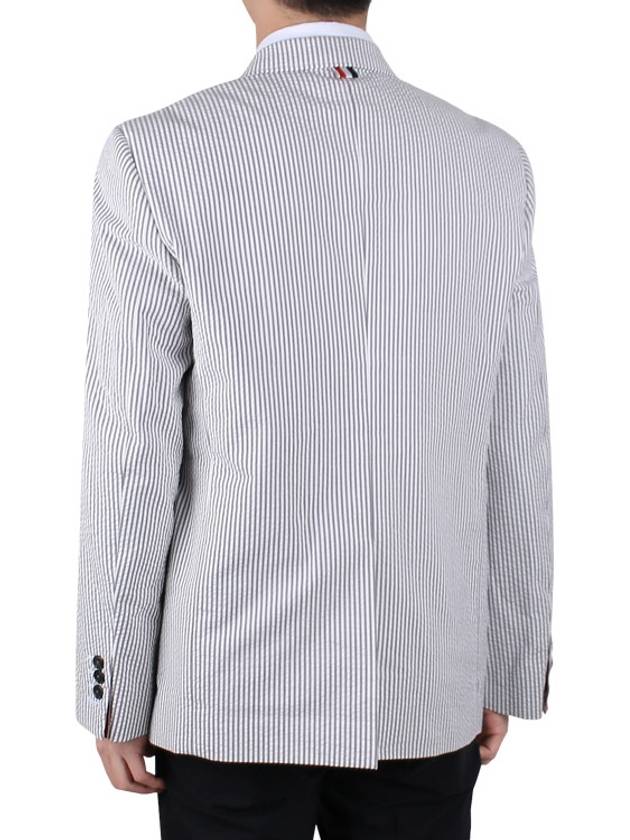 Men's Seersucker Gross Grain Jacket Medium Grey - THOM BROWNE - BALAAN 6