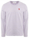 Small Heart Logo Stripe Long Sleeve T-shirt Lilac - AMI - BALAAN 1