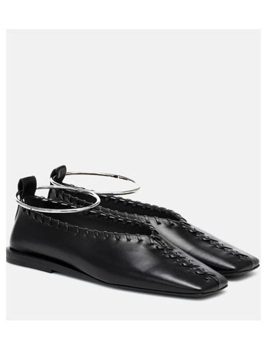 Women's Stitch Ring Detail Ballerina Flats Black - JIL SANDER - BALAAN.