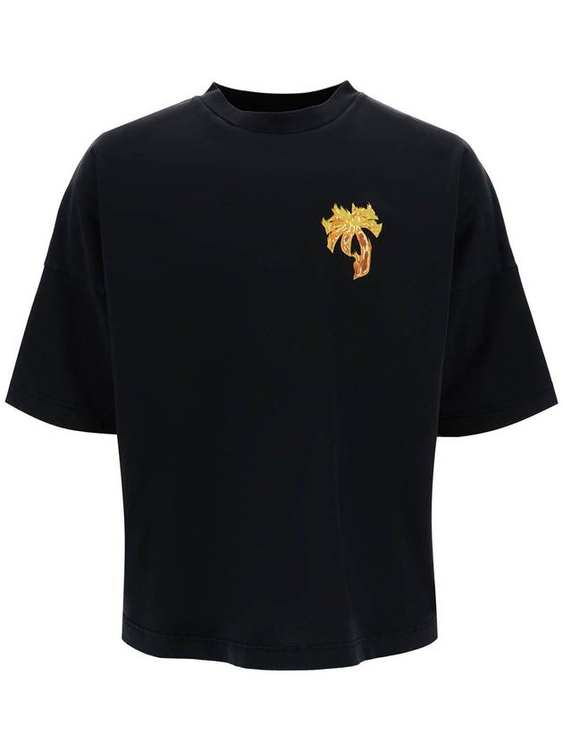 Oversized Burning Short Sleeve T Shirt Black - PALM ANGELS - BALAAN 2