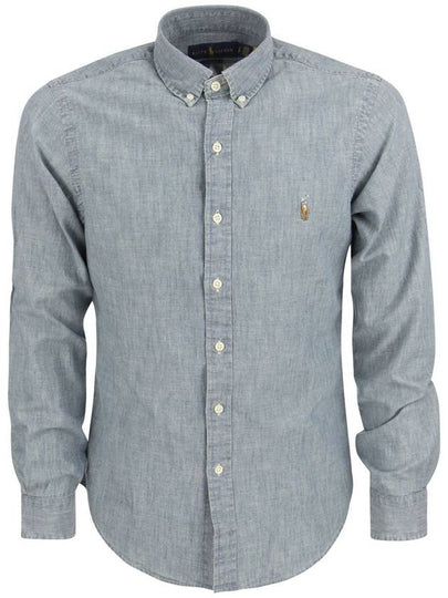 Men's Slim Fit Chambray Denim Long Sleeve Shirt Blue - POLO RALPH LAUREN - BALAAN 2