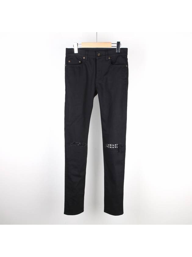 Men's Studded Knee Slim Fit Pants Black - SAINT LAURENT - BALAAN 2