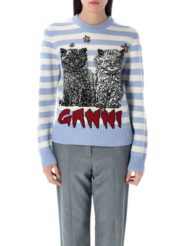 Ganni Striped Graphic Cat Jumper - GANNI - BALAAN 1