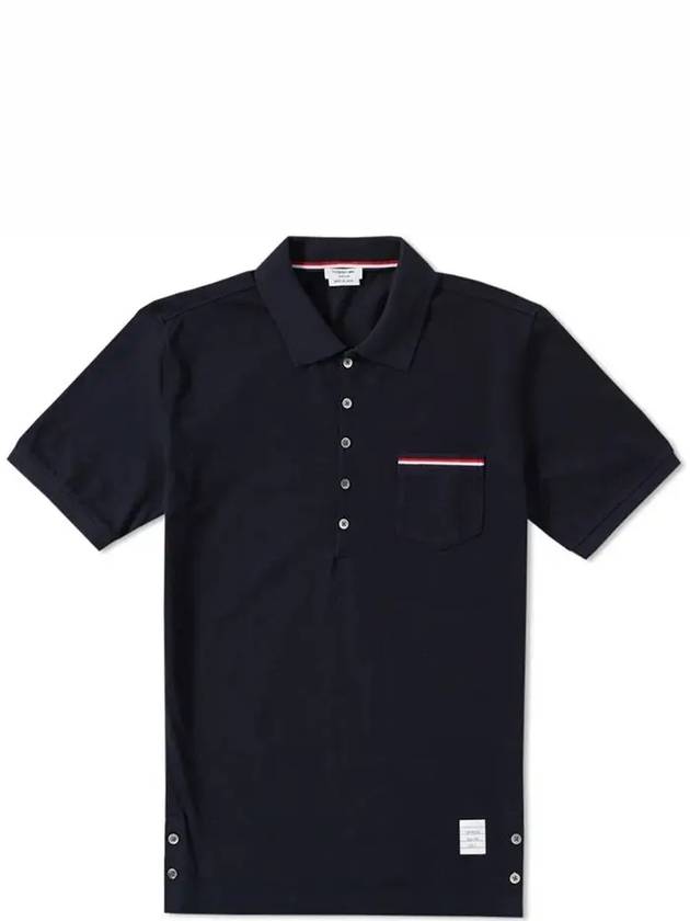 Men's Three Stripes Pocket Mercerized Short Sleeve Polo Shirt Navy - THOM BROWNE - BALAAN 2