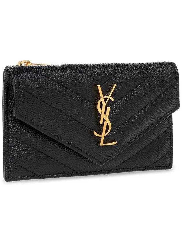 Cassandre Matelasse Fragment Emboss Leather Flap Card Wallet Black - SAINT LAURENT - BALAAN 5