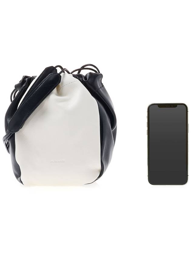 Logo Drawstring Leather Bucket Bag White - JIL SANDER - BALAAN 7