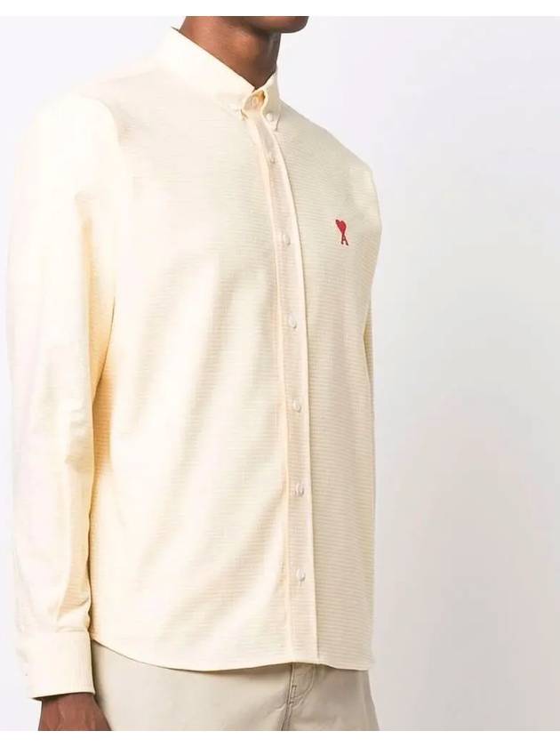 Men's Small A Heart Button Down Long Sleeve Shirt Pale Yellow - AMI - BALAAN 4