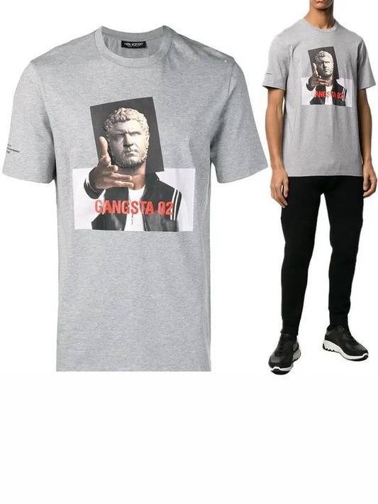 Gangster Printing Gray Short Sleeve T-Shirt PBJT489A - NEIL BARRETT - BALAAN 2