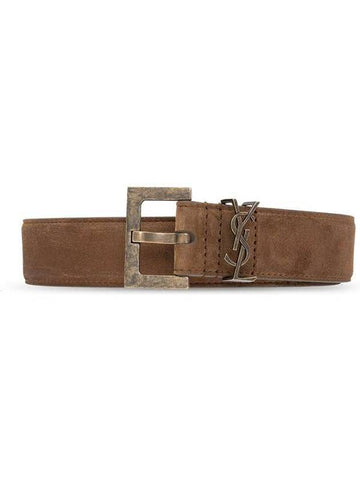 Monogram Antique Buckle Suede Belt Brown - SAINT LAURENT - BALAAN 1