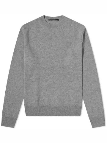 Face Patch Crew Neck Knit Top Grey Melange - ACNE STUDIOS - BALAAN 1