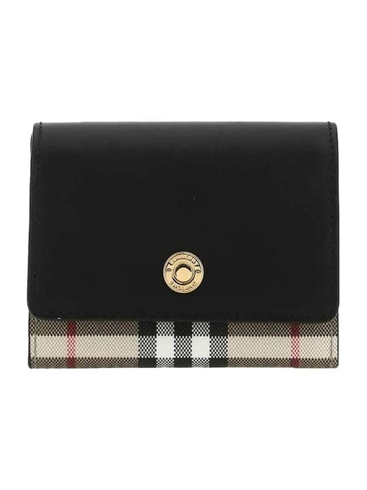 Vintage Check Leather Small Folding Wallet Archive Beige Black - BURBERRY - BALAAN 1