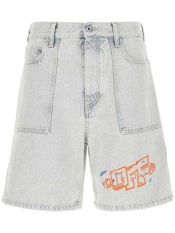 Utility Denim Bermuda Shorts Light Blue - OFF WHITE - BALAAN 1