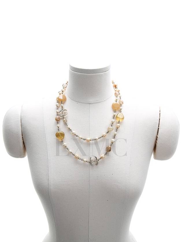 100th Anniversary Stone Long Necklace Pearl CC Logo Chain - CHANEL - BALAAN 4