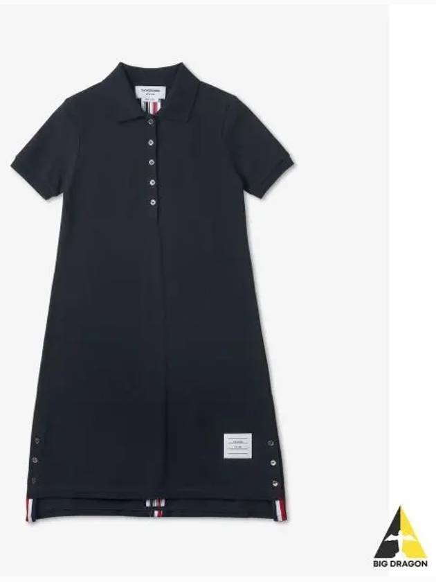 Classic Cotton Pique Center Back Stripe A-Line Short Sleeve Polo Short Dress Navy - THOM BROWNE - BALAAN 2