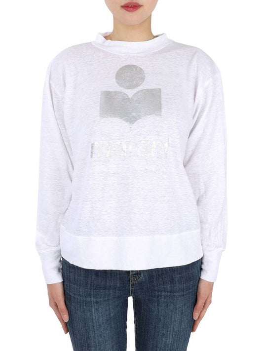 Clawia Logo Print Linen Long Sleeve T-Shirt White - ISABEL MARANT - BALAAN 2