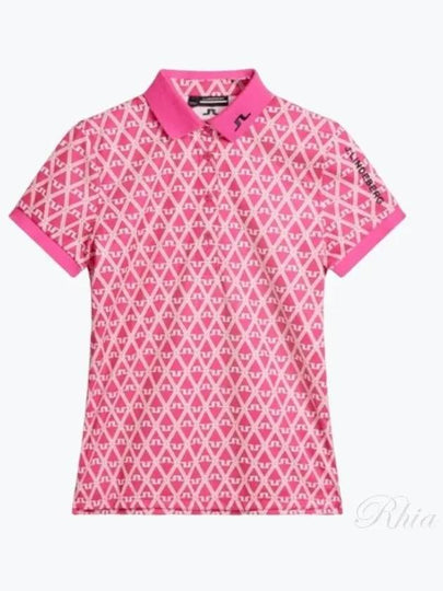 Tour Tech Geo Print Short Sleeve Polo Shirt Fuchsia Purple - J.LINDEBERG - BALAAN 2