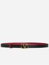 V Logo Signature Leather Belt Black Red - VALENTINO - BALAAN 2